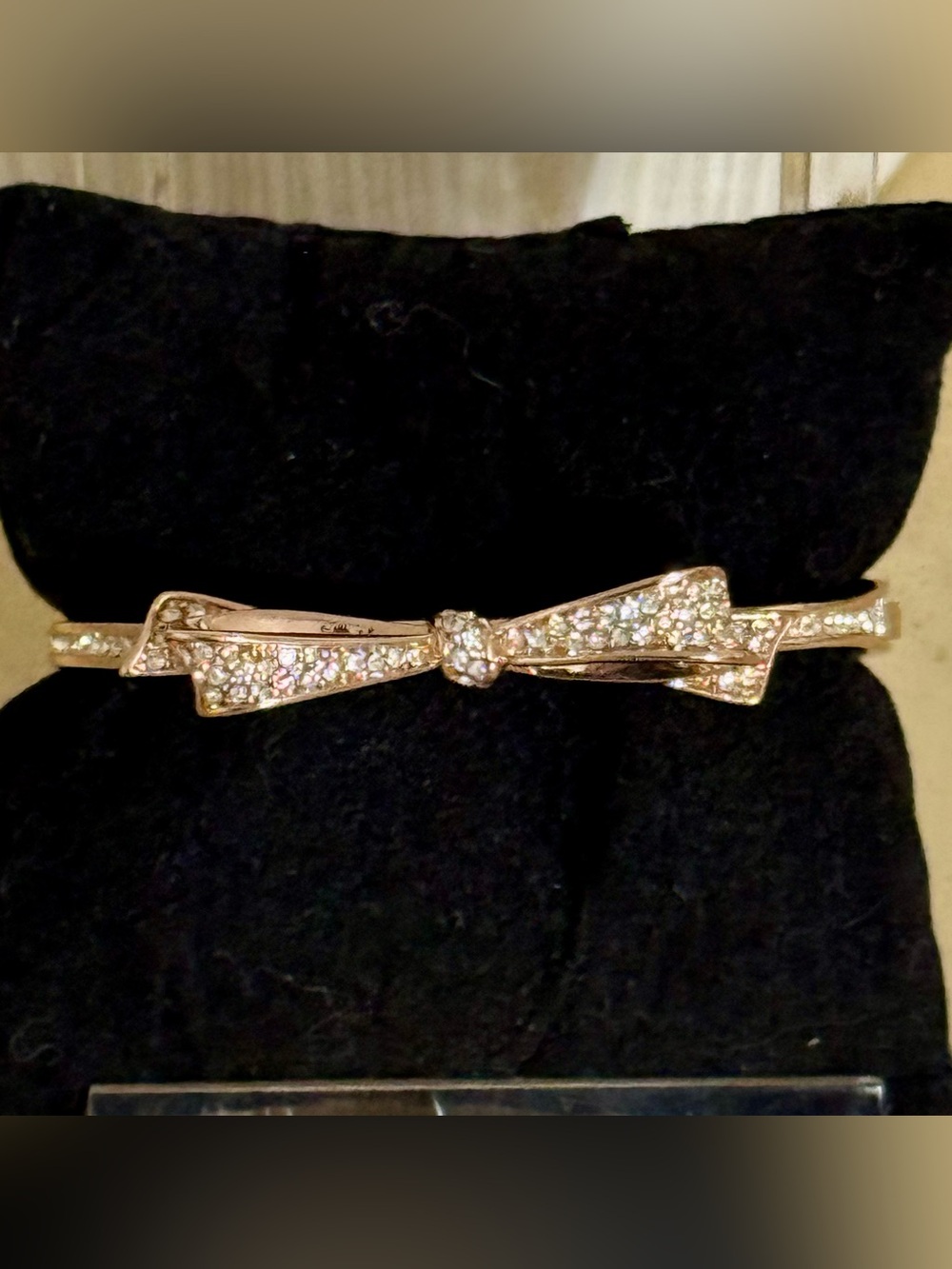 kate spade Love Notes Hinged Gold Bow Bangle Bracelet with Crystal Accents